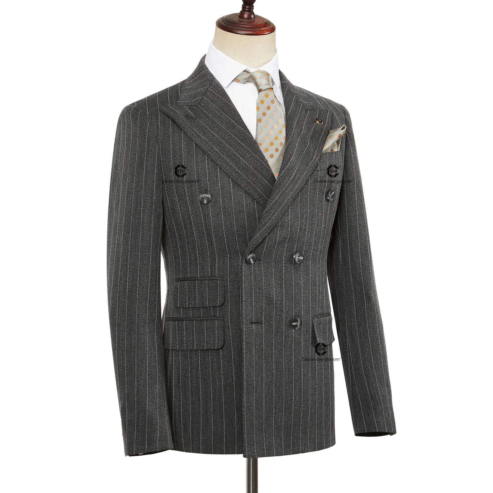 Cenne Des Graoom mens double chest striped suit slim fit 2piece set jacket pants office smart casual wedding 250428