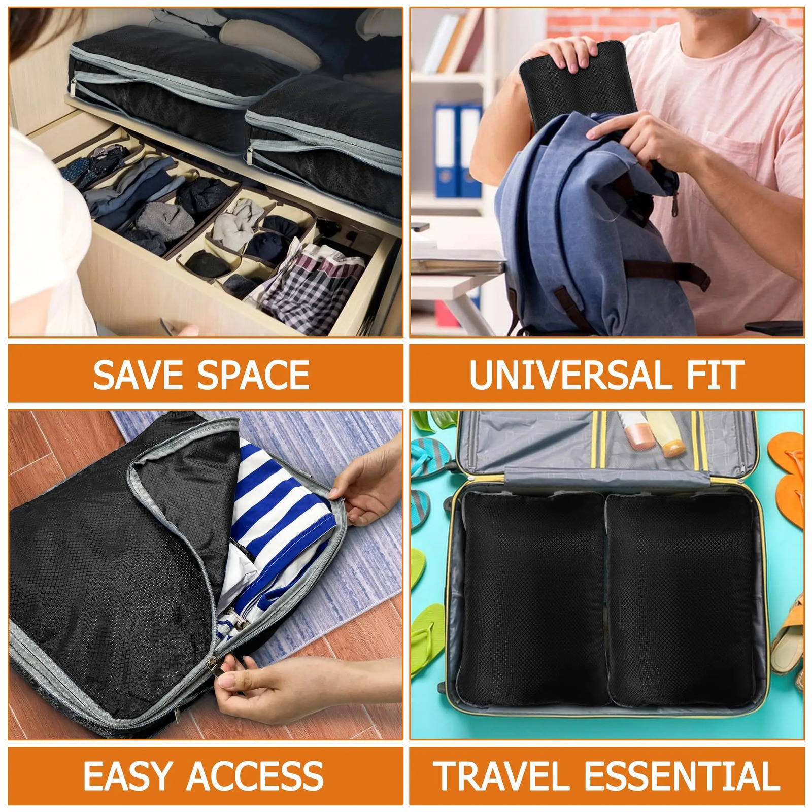 4pcs Large Capacity Travel Compression Packing Cubes Bag Portable Waterproof Suitcase Clothes Organizers For Travel Home Storage 250605