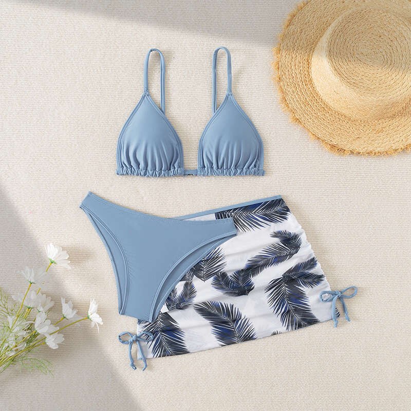 European American children's three piece set printed medium large girls' hot spring bikini swimsuit new style chic and elegant clothing