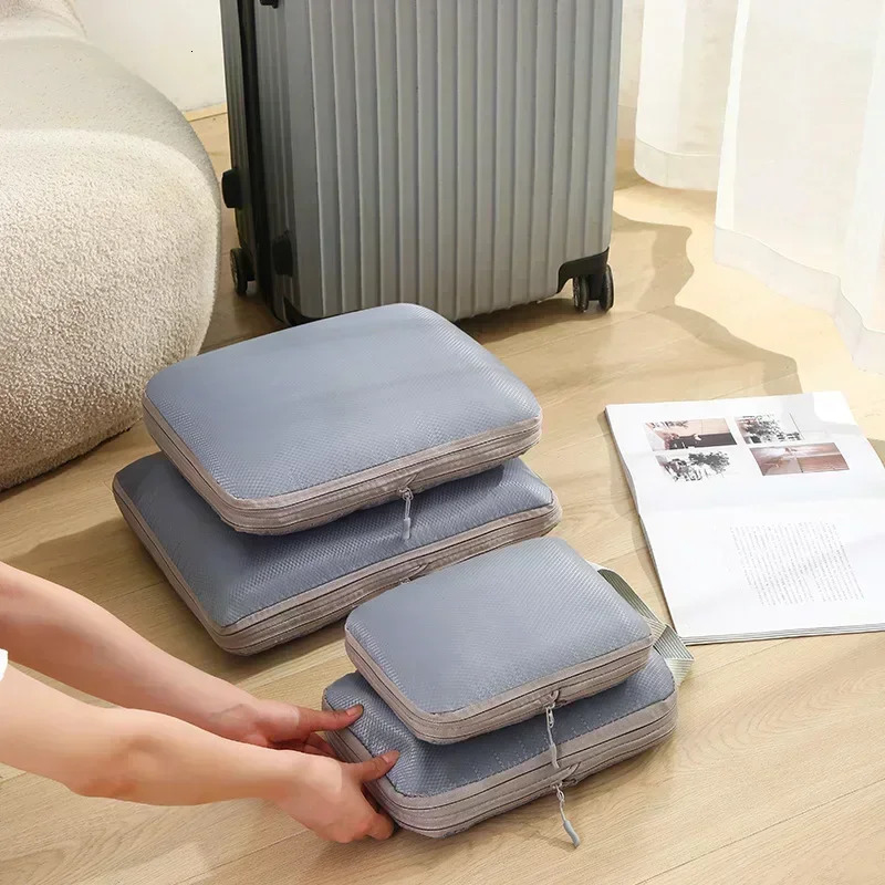 4Pcs Travel Compression Packing Cubes Bag Portable Suitcase Cloth Organizers Waterproof Luggage Storage Cases Drawer makeup bag 250605