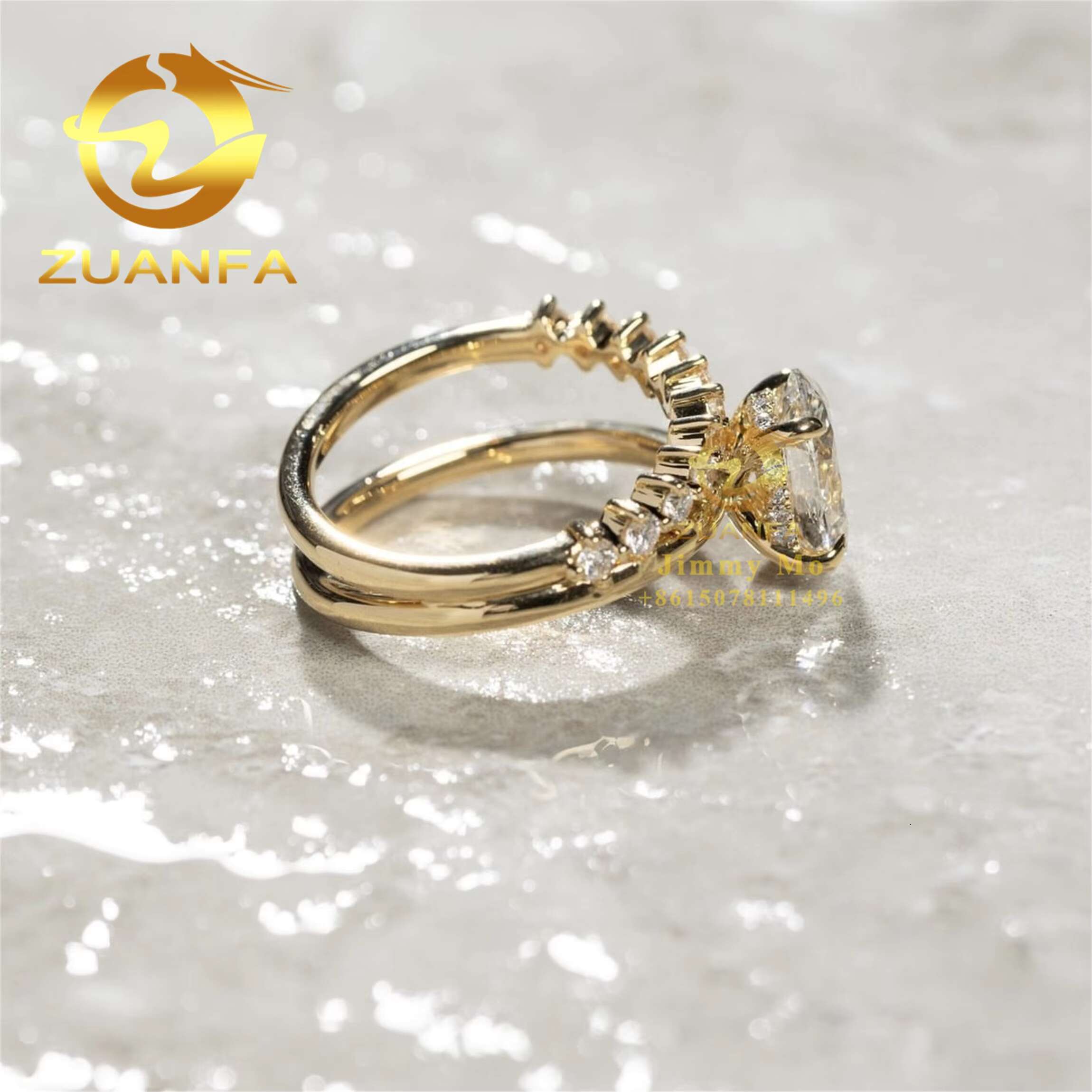 Vintage GRA 14k Yellow Gold 2ct Iced Crushed Oval Moissanite Diamond Engagement Wedding Band Women Ring Anniversary Gift