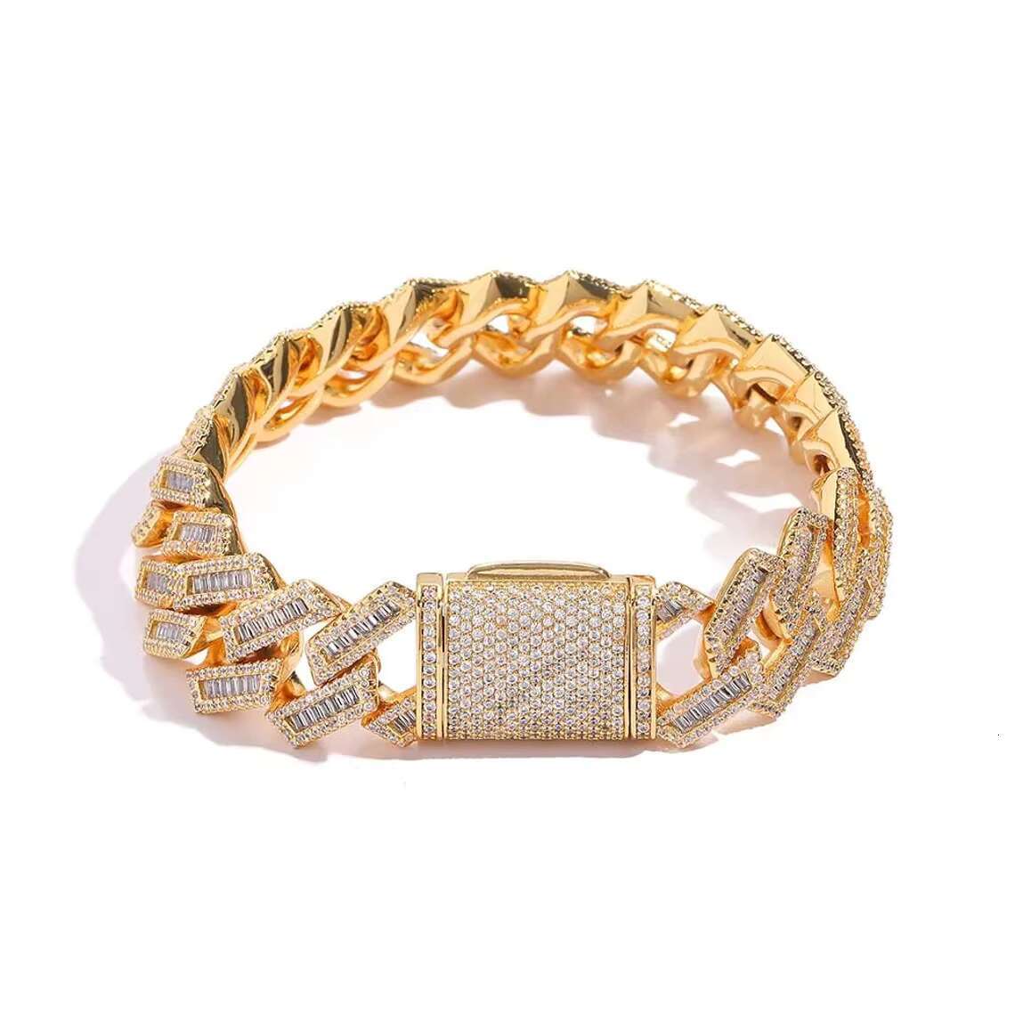 Hiphop Iced Out Cuban Bracelet Baguette 925 Sterling Silver VVS Moissanite Cuban Link Chain Bracelet