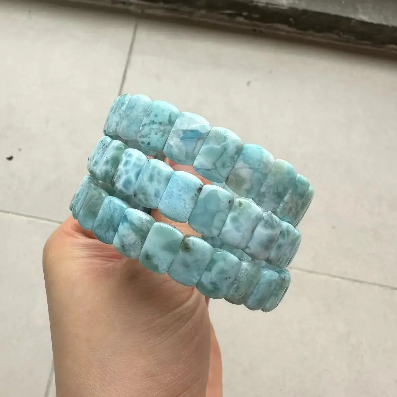 AA grade natural Larimar/copper Pectolite bead bracelet Dominican Larimar gemstone bracelet party gift 250425