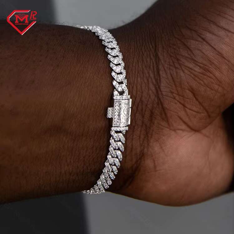 Customizable Hiphop Moissanite Bracelet 925 Sterling Silver 6mm Iced Out Vvs Moissanite Cuban Link Bracelet