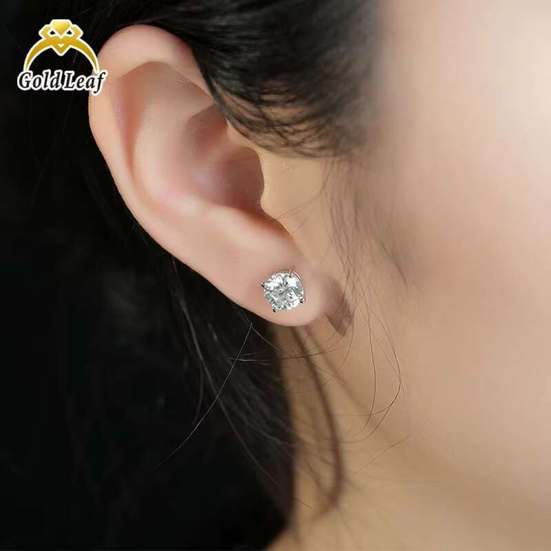 Unisex Lab Grown Diamond Earrings Stud 18K Gold 4 Claws Round Cut Diamond Jewelry Earrings for Wedding Engagement or Party Gift