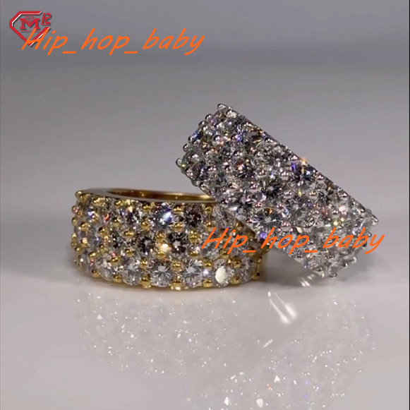 Custom Hiphop Moissanite Ring Fully Iced Out 925 Silver Gold Plated Thick Men Ring Wedding Ring