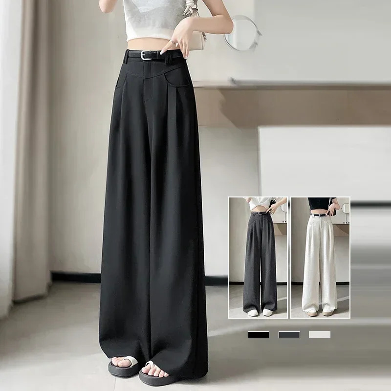 SpringSummer Black Set Hare Pants Womens Fashion Elastic High Waist Casual Trouser Solid Office 250428