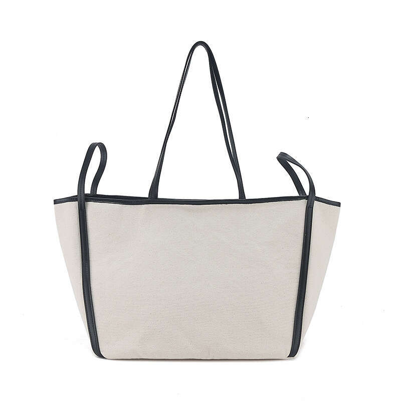 2024 Summer New ARKET Canvas Tote Shoulder Splicing Head Layer Cowhide Contrast Color Large Capacity Underarm Bag