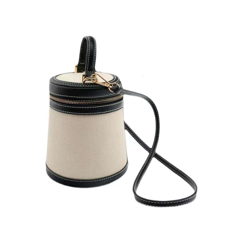2024 Fashion Women's Spring And Summer New Cylinder Color Box Shape Single Shoulder Oblique Canvas Bucket Bag