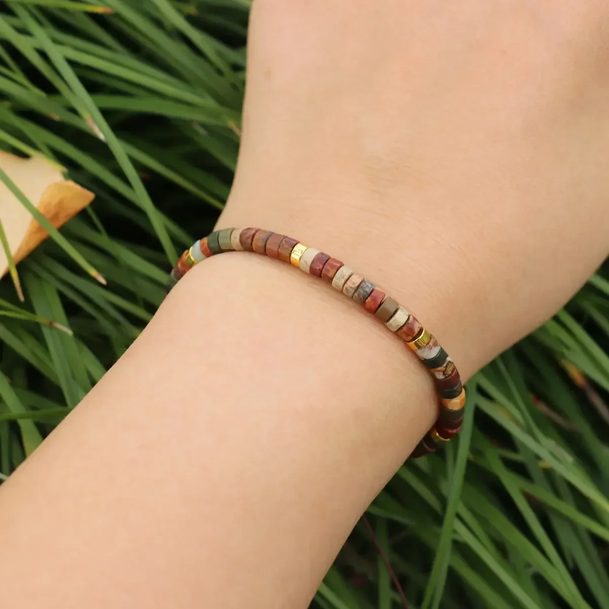 1 piece of Picasso Jasper bead bracelet adjustable high-quality minimalist bracelet natural stone bracelet Dainty bracelet 250428