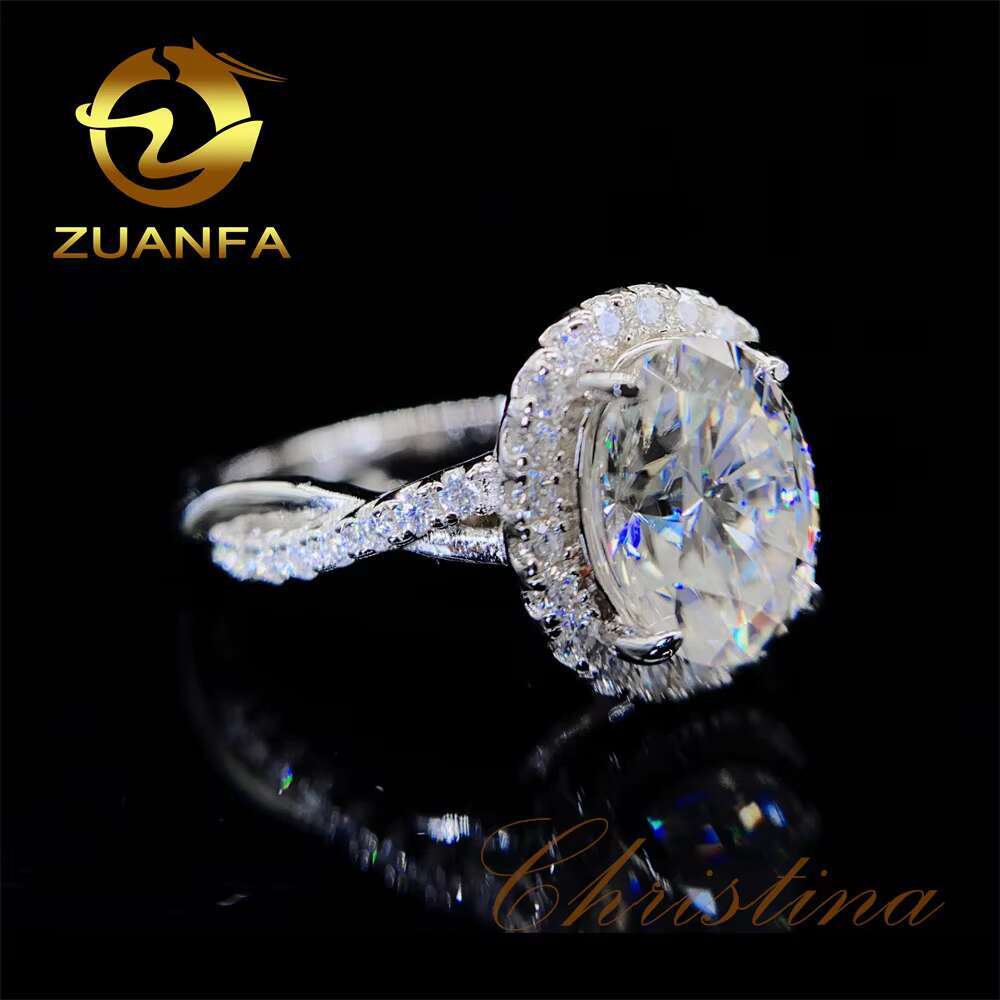 Dropshiping Moissanite Jewelry Pass Diamond Tester D Color Oval Cut 2 Ct Moissanite 10K 14K 18K Solid Gold Engagement Rings