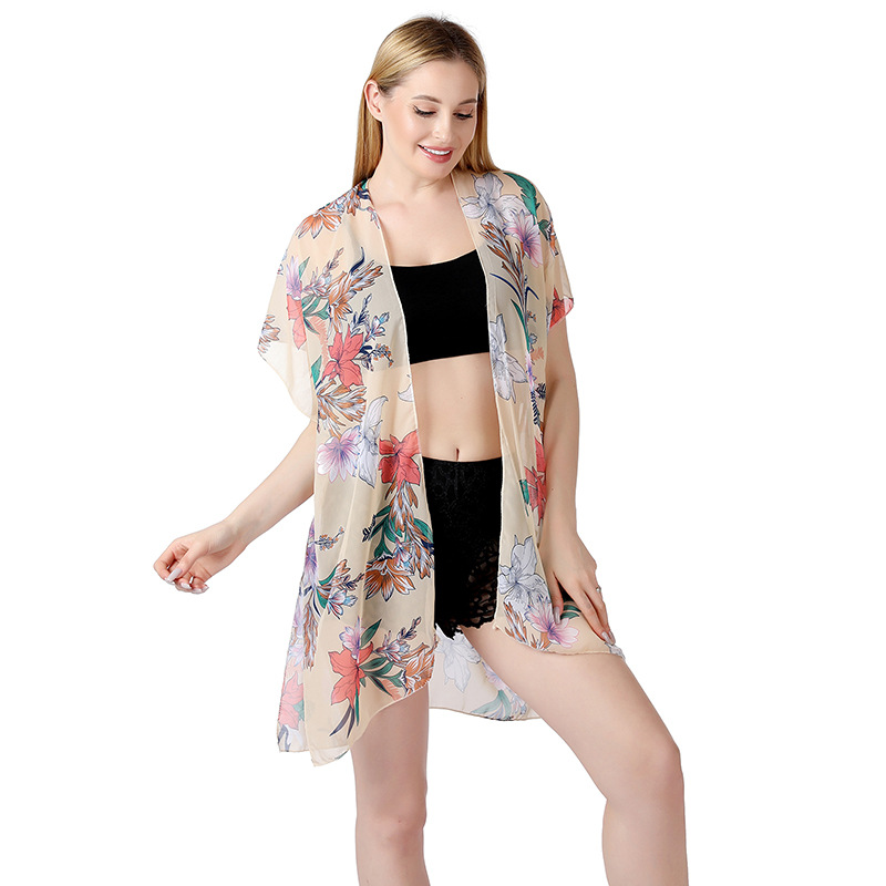 K597 Cross-border new beach style blouse chiffon cardigan sunscreen shawl bikini blouse