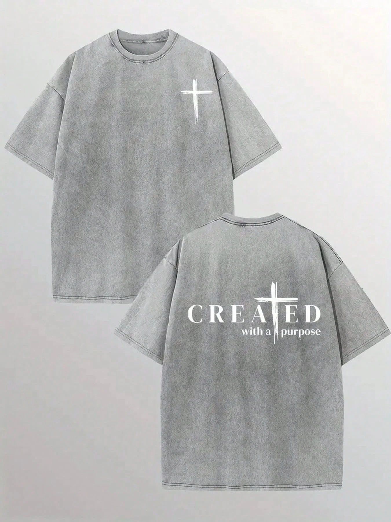 Cross printed short sleeved womens Tshirt featuring a purple retro summer street mens and casual cotton washed top 250430Z