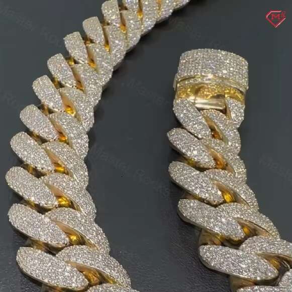 18mm Rapper Miami Cuban Link Chain Necklace 4 Rows 925 Silver Gold Plated Moissanite Cuban Chain