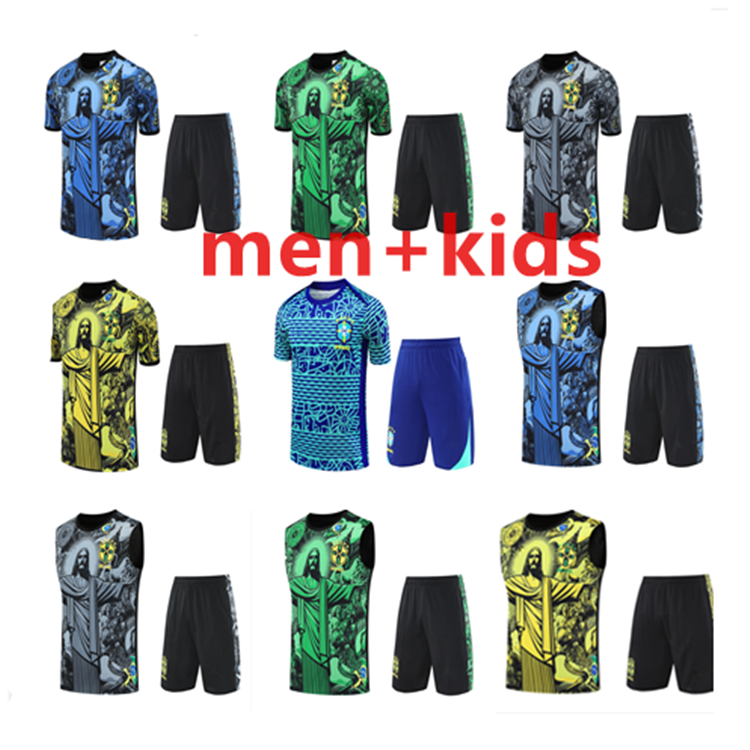 2025 26 Brazil short sleeve tracksuit Sportswear men training suit soccer Jersey kit uniform chandal G.JESUS COUTINHO brasil sleeveless vest adult football sets