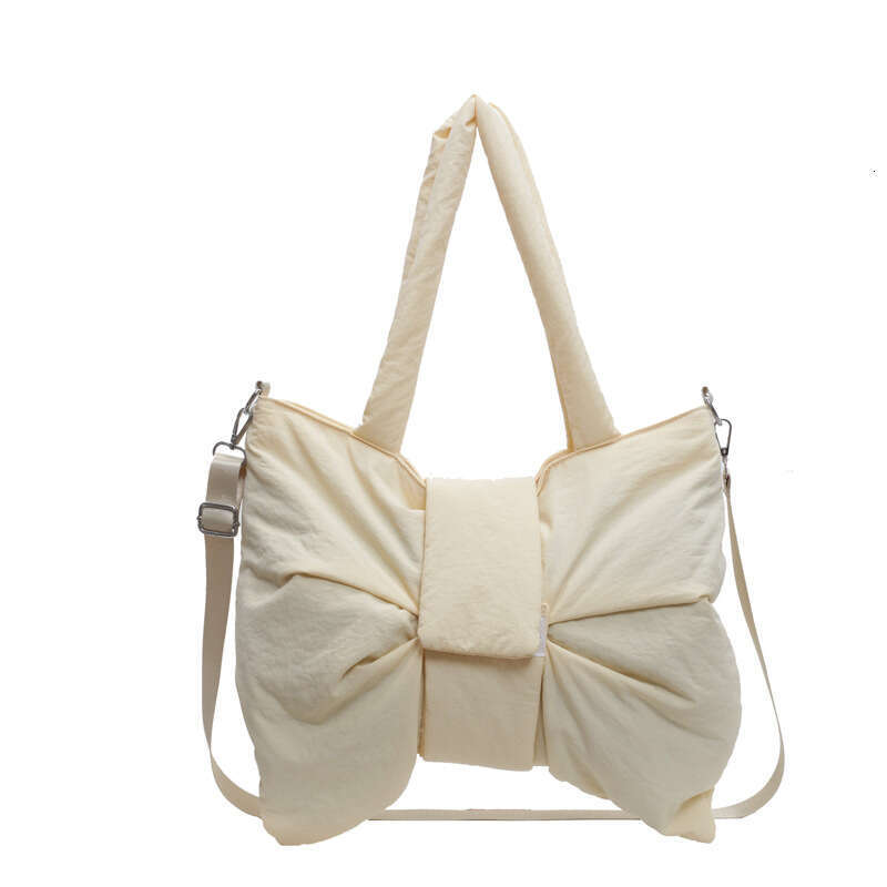 Korean version butterfly bow large capacity tote bag for women 2025, popular online, same style handbag shoulder niche crossbody canvas bag, 2025 new 