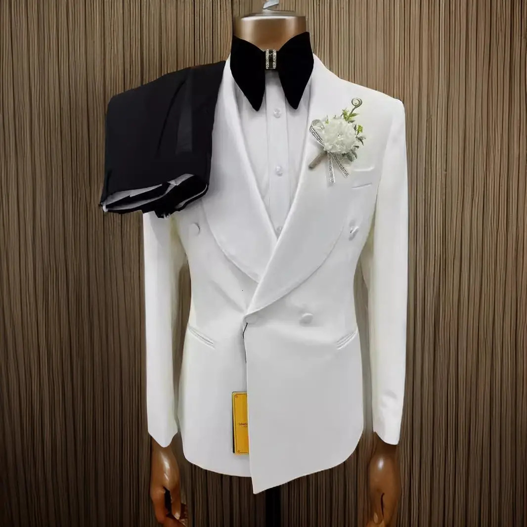 Double breasted wedding dress mens clothing suitable for grooms evening gown 2 shawl lapels slim fit long pants jacket 250428