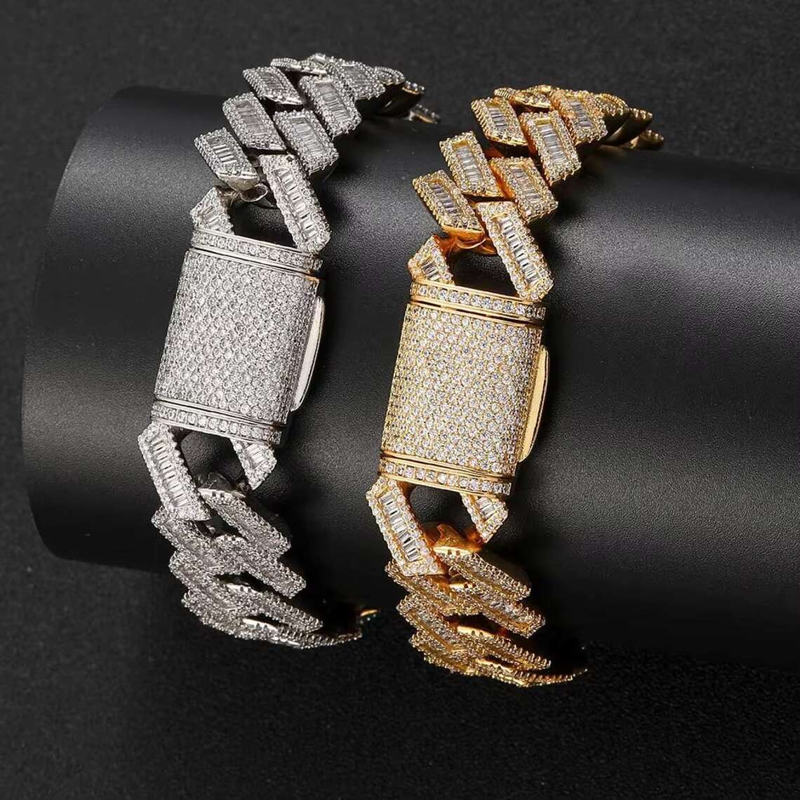 Hiphop Iced Out Cuban Bracelet Baguette 925 Sterling Silver VVS Moissanite Cuban Link Chain Bracelet