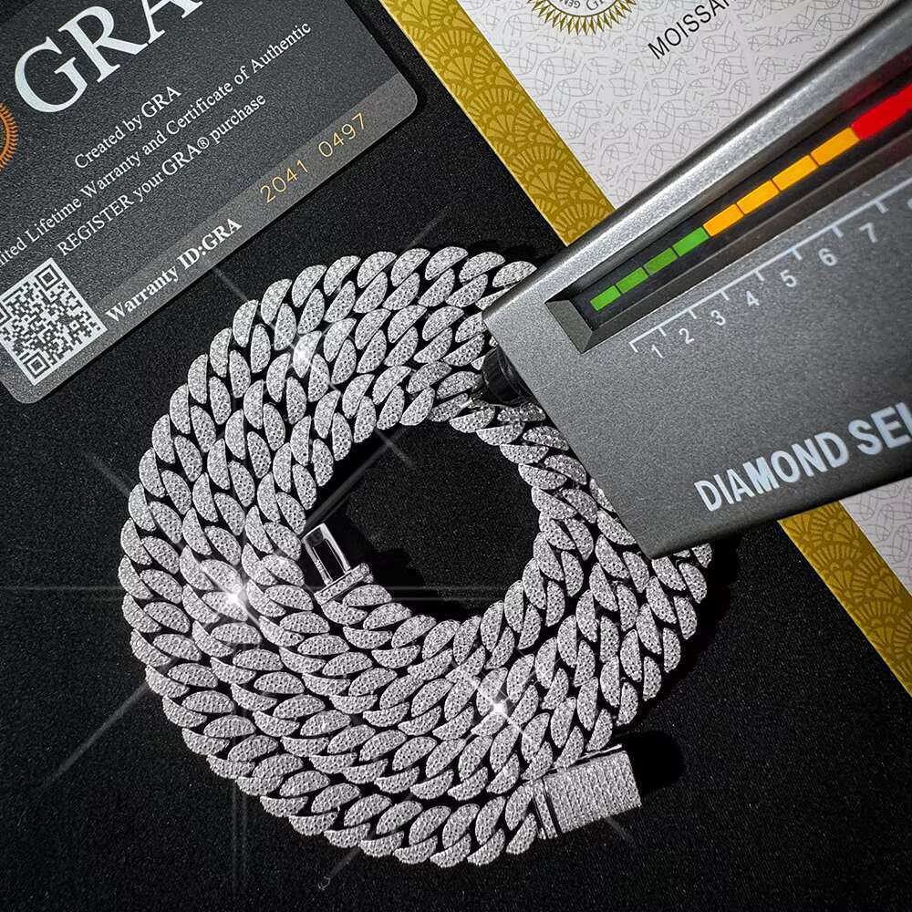 10mm 2 Rows Miami Hip Hop Men Chain Iced Out Custom Vvs Diamond Moissanite 925 Silver Cuban Link Chain