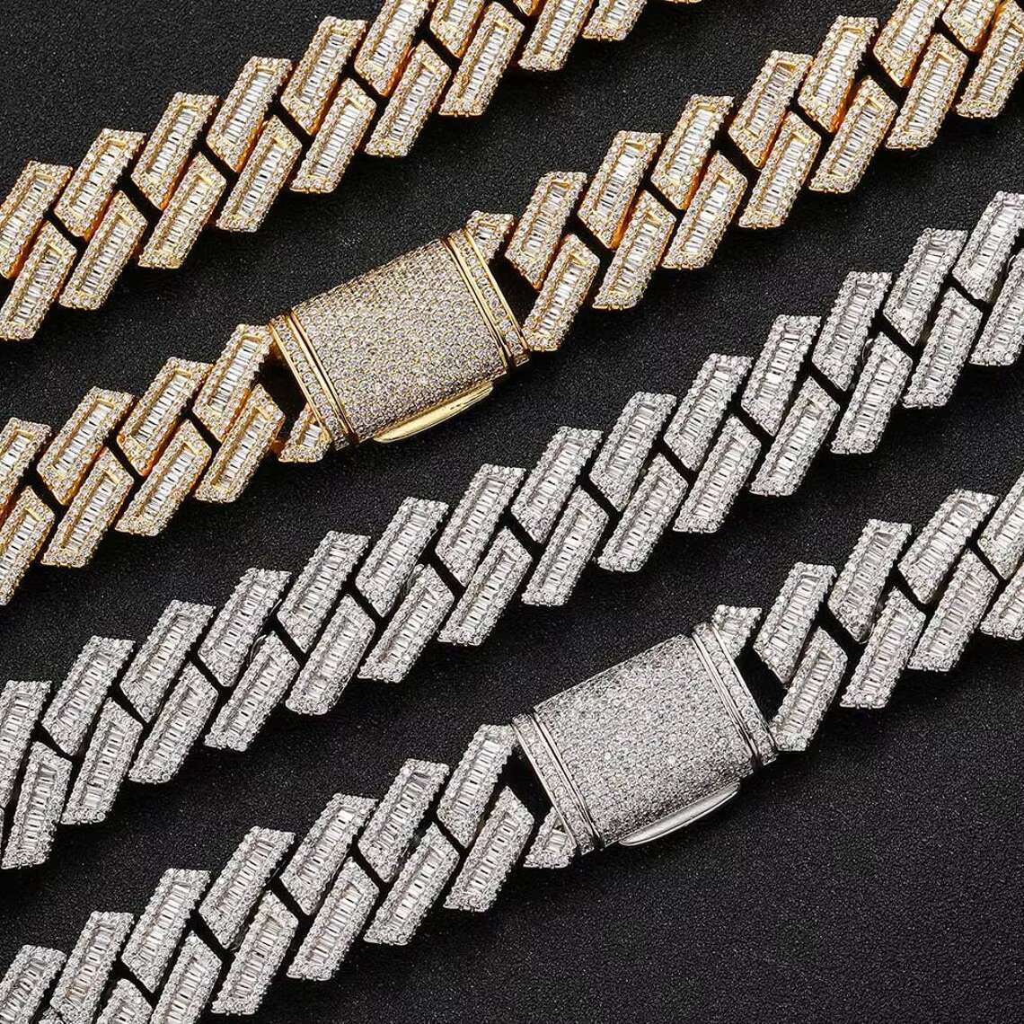 Hiphop Iced Out Cuban Bracelet Baguette 925 Sterling Silver VVS Moissanite Cuban Link Chain Bracelet