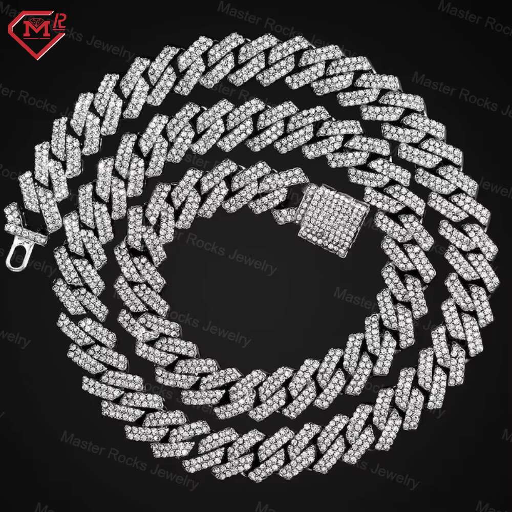 Hiphop 12mm Cuban Link Chain Necklace 925 Sterling Silver Vvs Iced Out Moissanite Cuban Chain