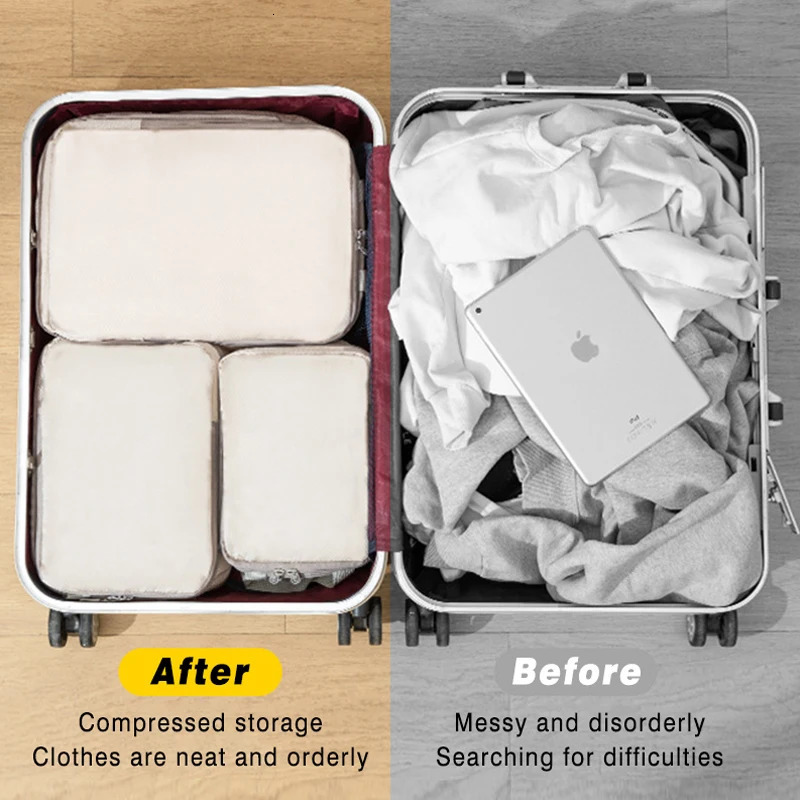 4Pcs Travel Compressible Packing Storage Bag Portable Cubes Waterproof Suitcase Clothes Organizers Handbag Luggage Storage Cases 250605
