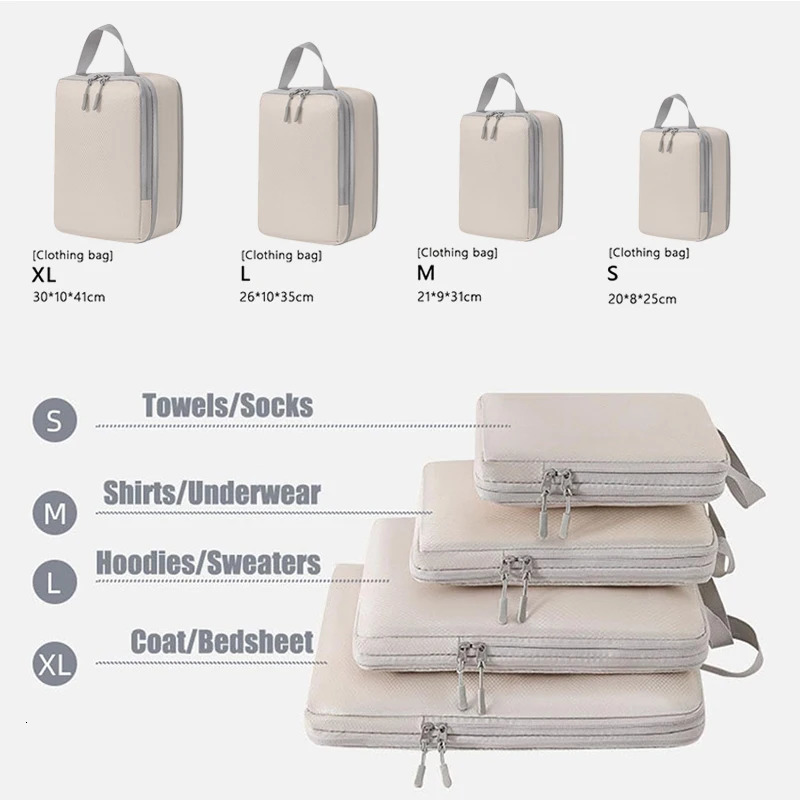 4Pcs Travel Compressible Packing Storage Bag Portable Cubes Waterproof Suitcase Clothes Organizers Handbag Luggage Storage Cases 250605