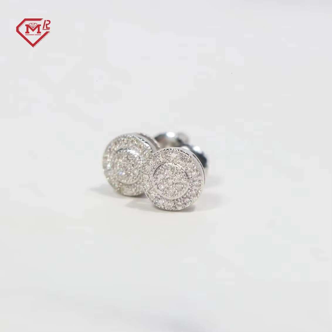 Hip Hop Earrings Mens Iced Out Sterling Silver Round Earrings Screw Back Cluster Moissanite Earrings