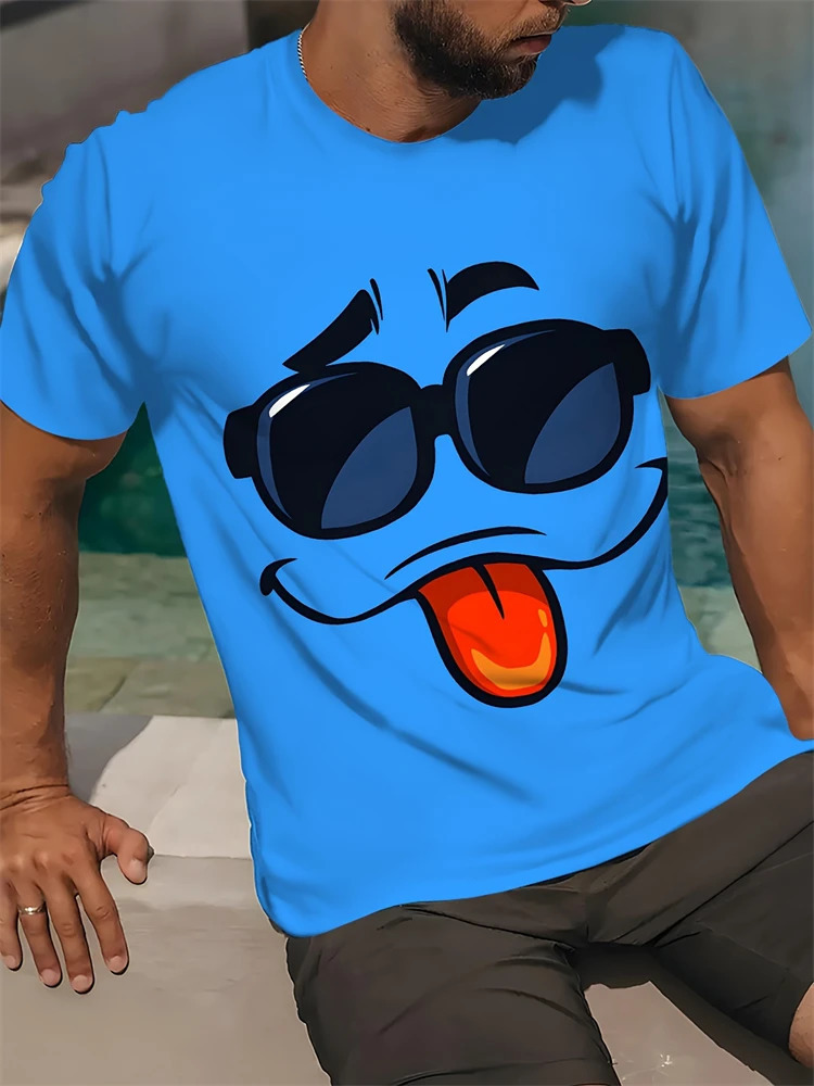 summer casual mens Tshirt fashionable 3D funny expression printed short sleeved street oversized hiphop top 250430Z