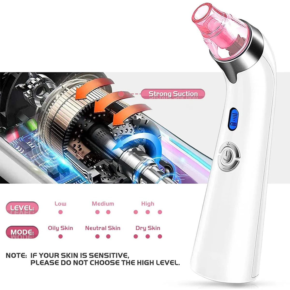 1PC Blackhead Absorber Cleansing 4 Replaceable Tips LED Display Home Beauty Device 250422