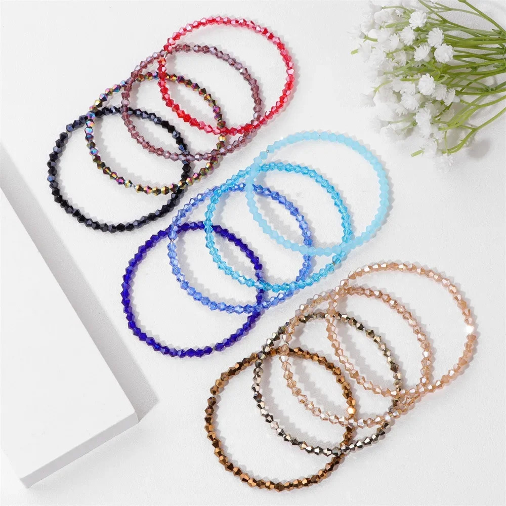 designer bracelet women luxury jewelry gold mens bracelet Fashion 4Pcs Colorful for Women Men Faceted Crystal Beads Bracelet Set Handmade Shiny Jewelr - view 4
