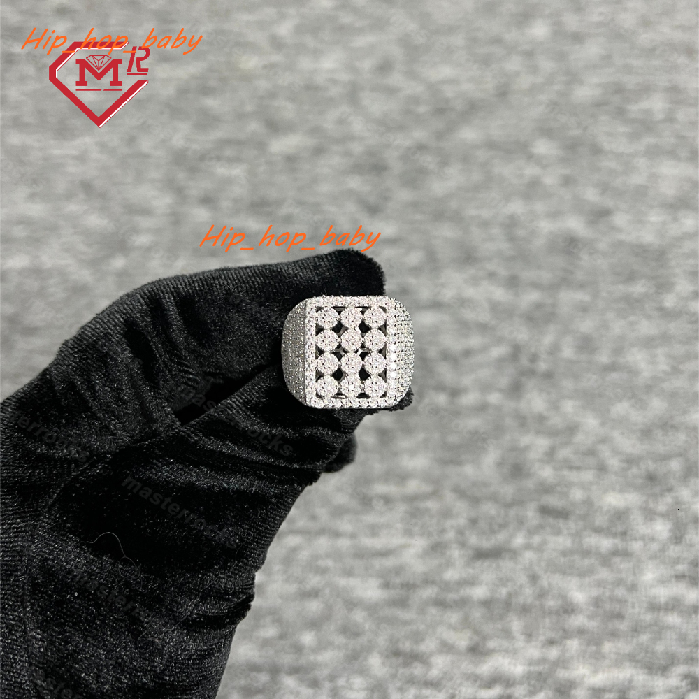Square Hollow Men Band Ring 925 Sterling Silver Hip Hop Jewelry Custom Iced Out Moissanite Man Rings