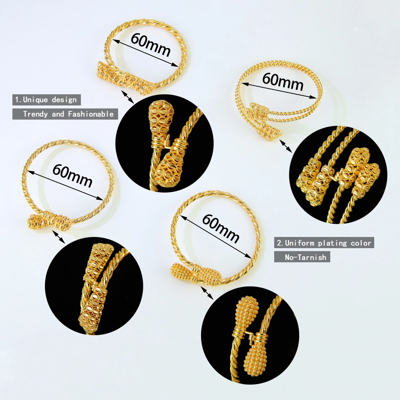 Fashion Dubai Gold Bracelet 21k Gold Plated Saudi Muslim Cuff Bracelet Nigerian Women Wedding Event Party Jewelry 250425