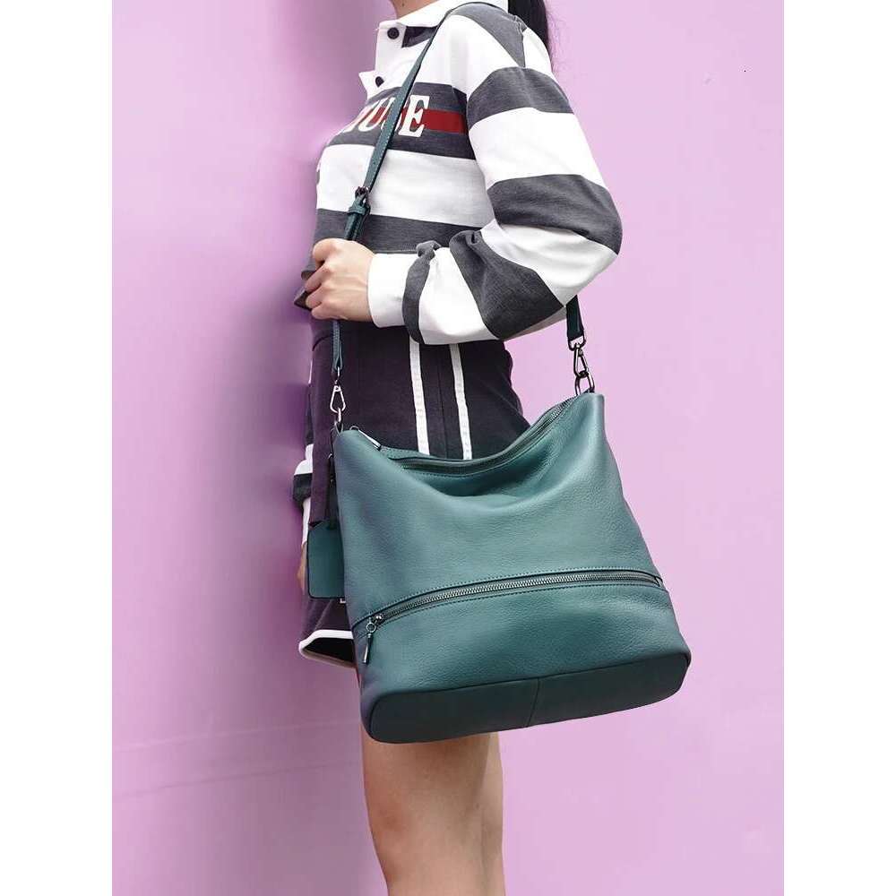 Zency Women Casual Genuine Leather Tote Handbag Shopper Ladies Black Big Shoulder Bags Crossbody Multi-Pocket With Long Strap