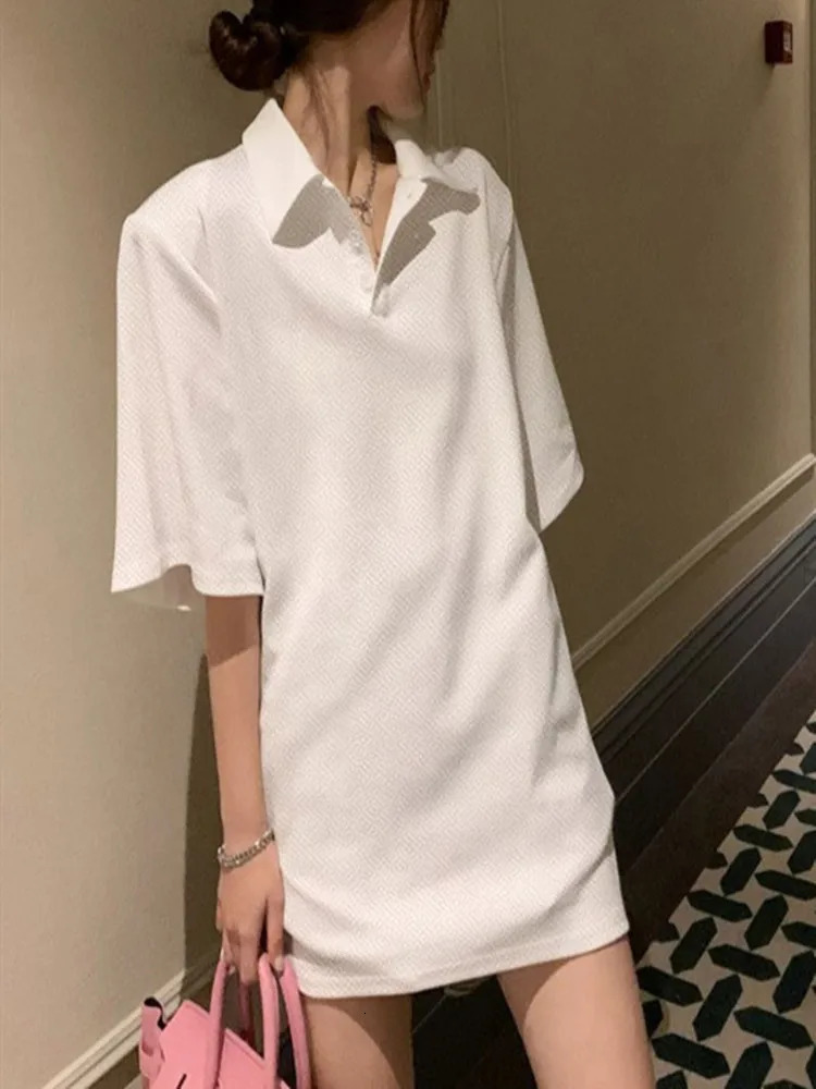 2025 summer solid color college style sports polo shirt female student class uniform collar short sleeved Tshirt 250425