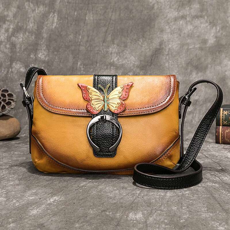 MOTAORA Retro Genuine Leather Handbags For Women New Hand Painted Shoulder Bags Casual Small Messenger Bag Female