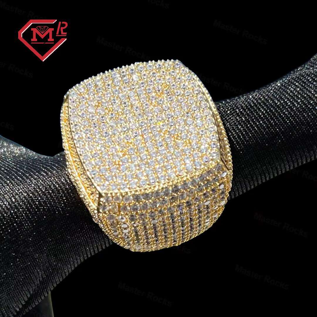 Fully Iced Out Sterling Silver 925 Rings With Moissanite Prong Setting Cushion Design Vvs Diamond Hip Hop Ring Moissanite