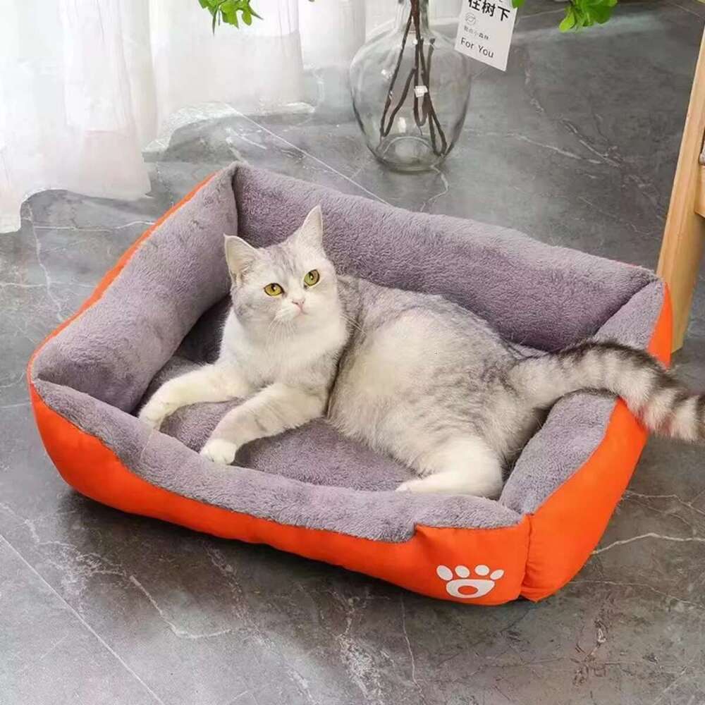 Color Square Winter Soft Warm Mat Waterproof Cat Pet Bed for Large Medium Small Dog House