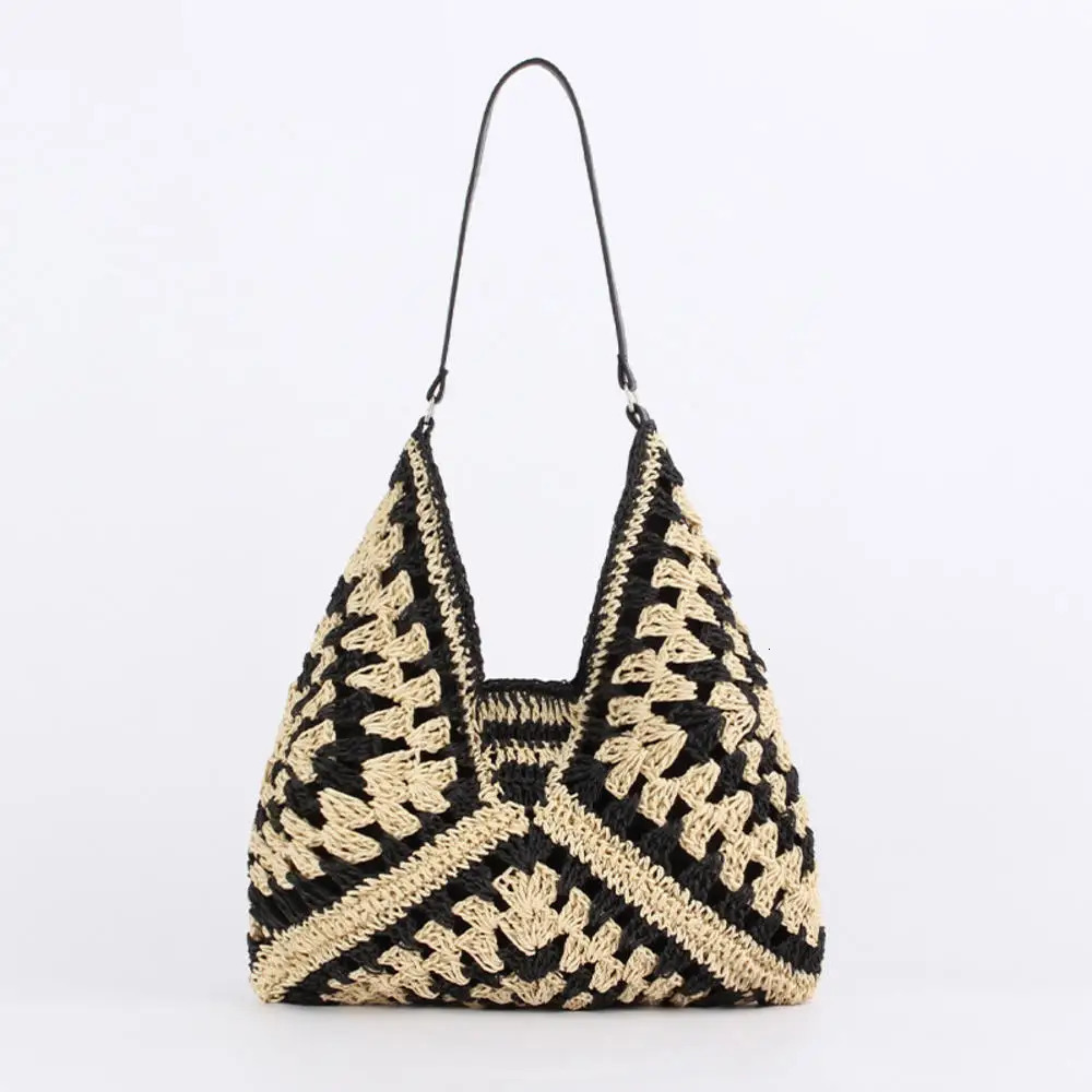 Women Straw Tote Bag Large Capacity Vintage Vacation Shoulder Bag Everything Casual Handbag er Hollow Summer Beach Bag 250428