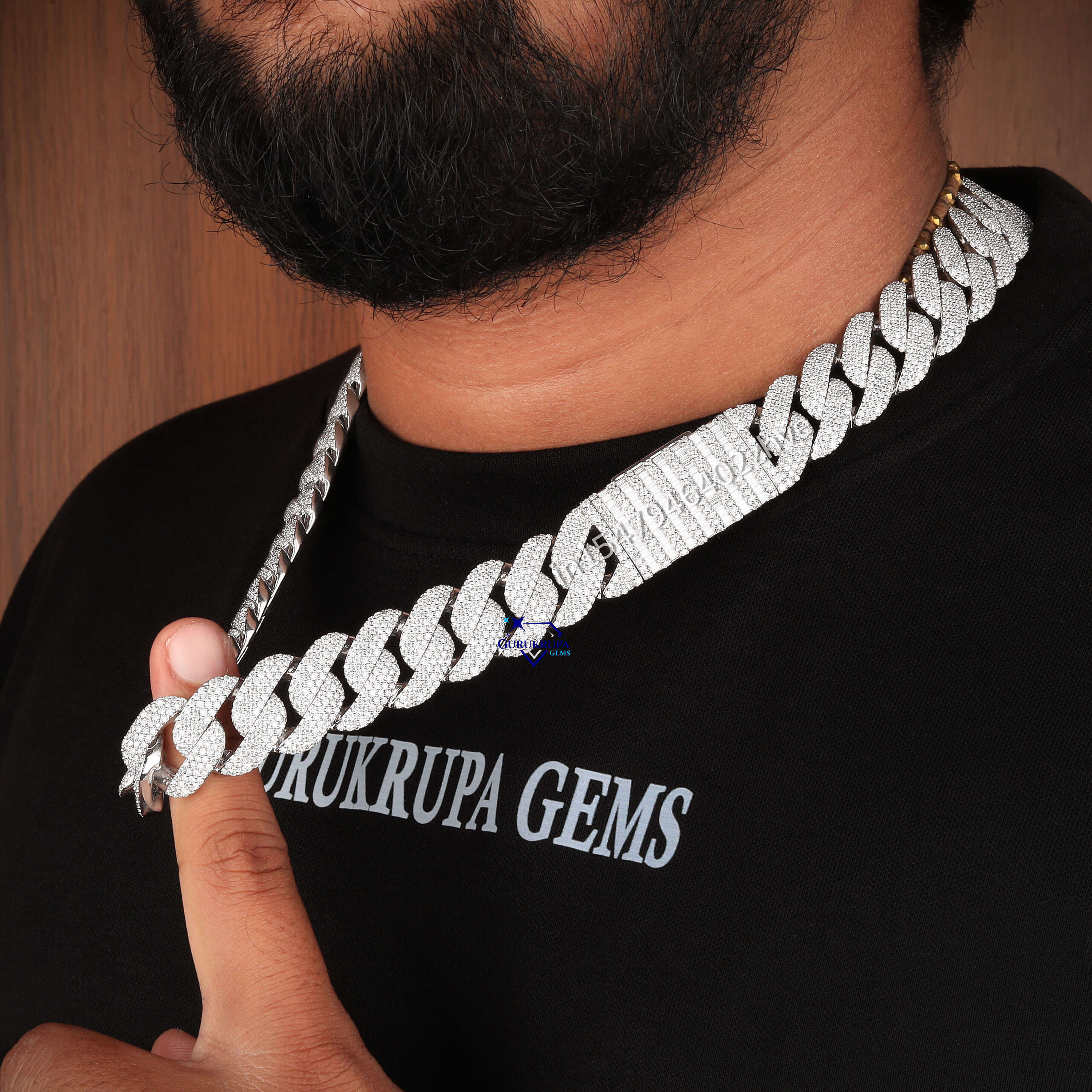 925 Silver Moissanite Diamond Miami Cuban Chain Necklaces for Men Personalized Custom Design for Party Wear Gift Jewelry