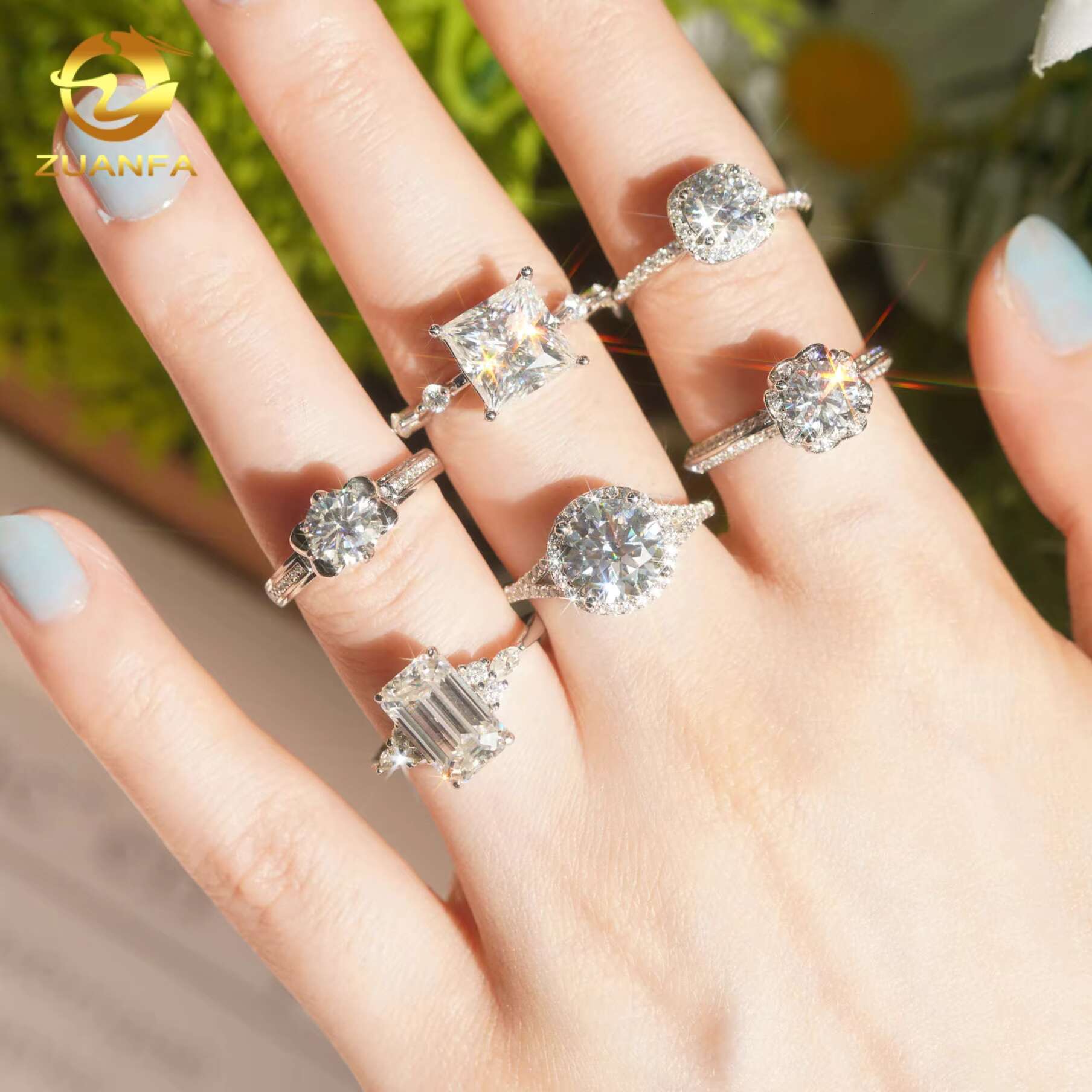 Zuanfa Jewelry Custom Emerald Cut Moissanite Diamond Engagement Rings Women Luxury 925 Sterling Silver Trendy Rings for Wedding