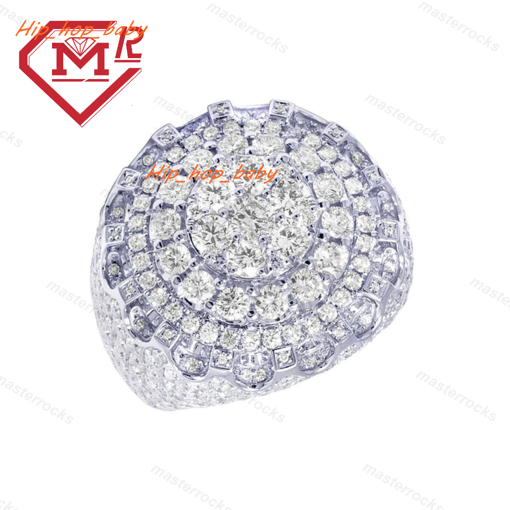 Silver Jewelry 925 Sterling Stones Luxury Men Rings Hip Hop Iced Out Bling Round Brilliant Moissanite Ring