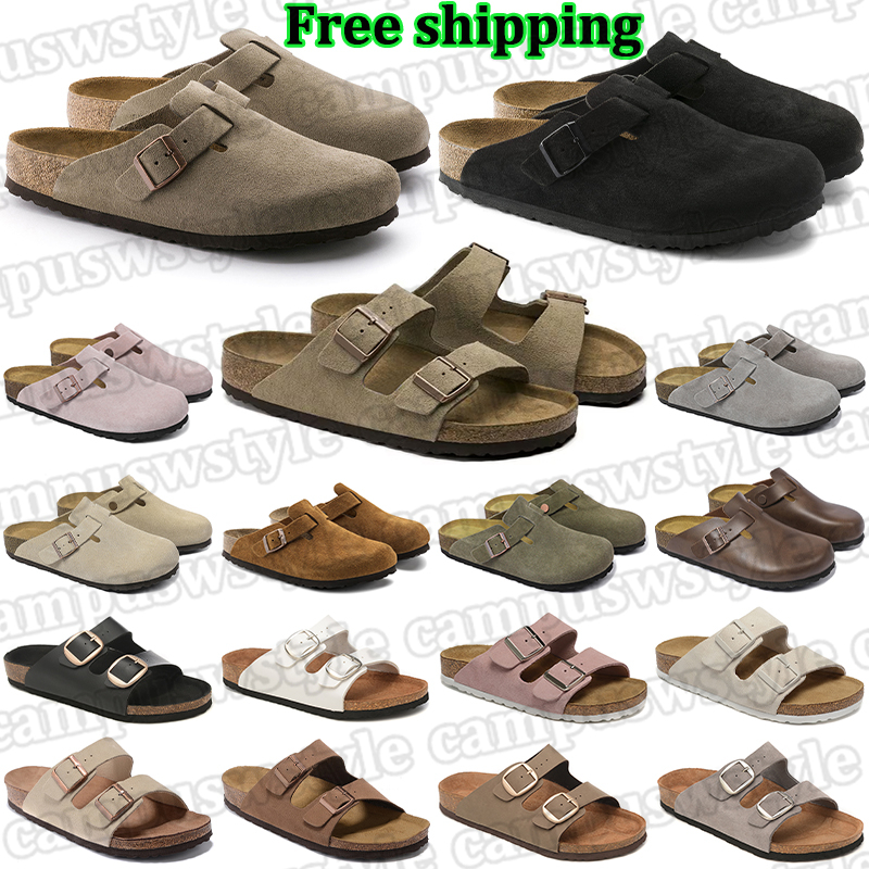 free shipping slippers for men women designer sandals suede leather slides sliders brown taupe black slipper clogs flat sandal mens womens slide outdoor shoes