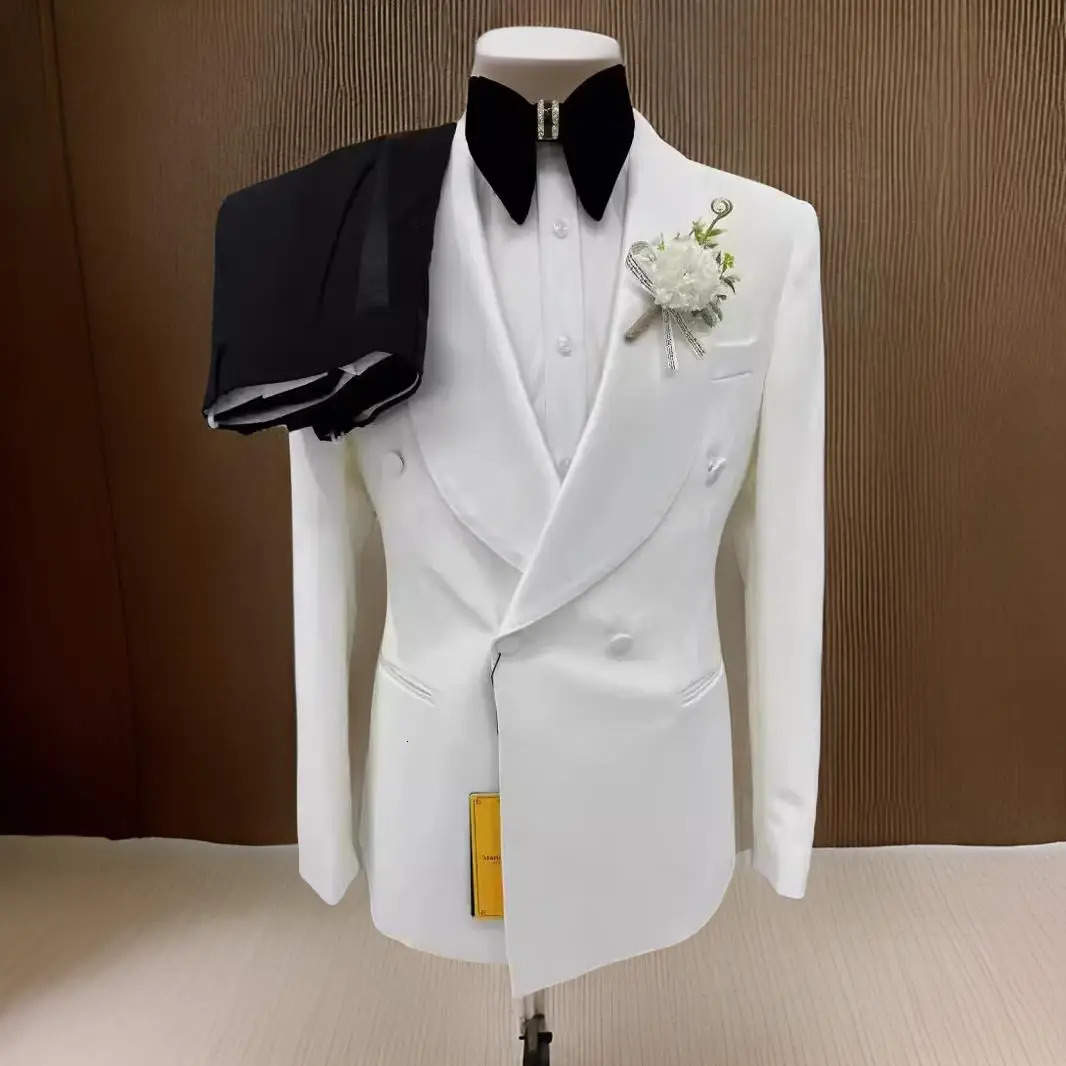 Double breasted wedding dress mens clothing suitable for grooms evening gown 2 shawl lapels slim fit long pants jacket 250428