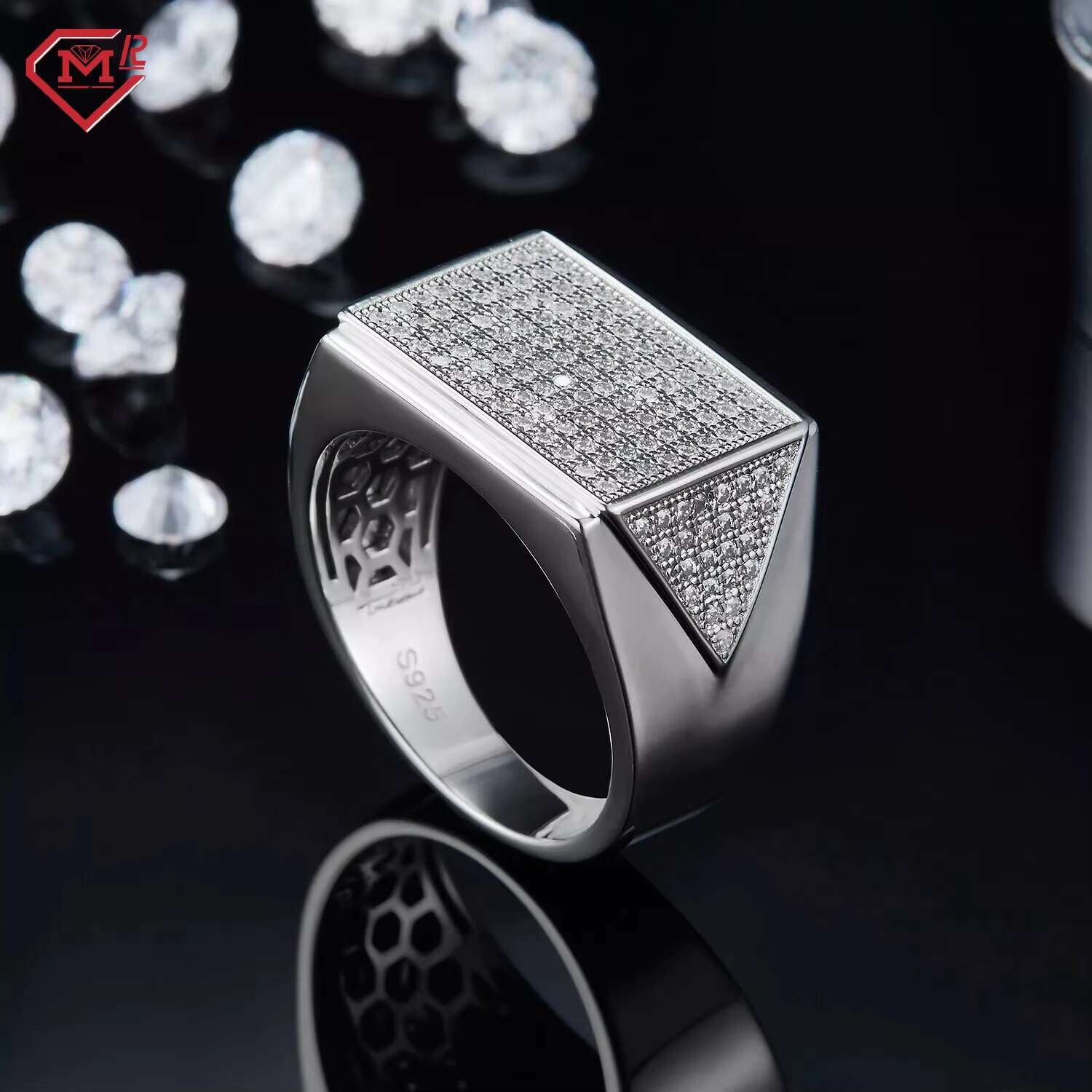 Hiphop Moissanite Ring Men 925 Silver White Gold Plated Vvs Iced Out Diamond Custom Moissanite Ring