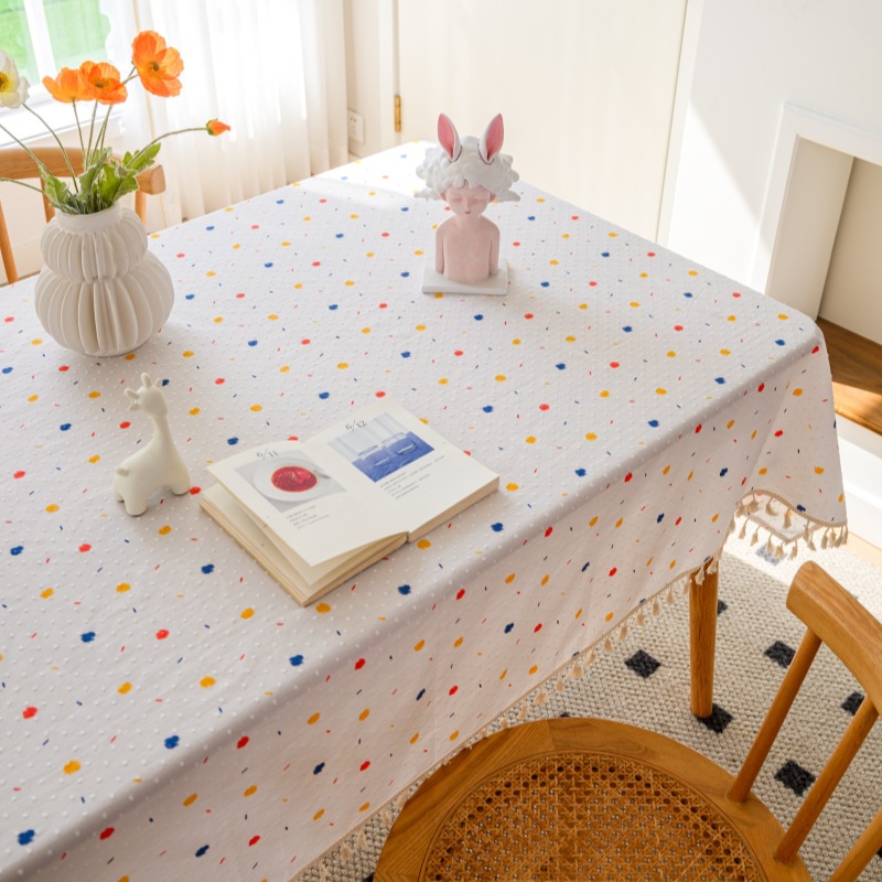 W24 Small fresh cotton and linen fabric tablecloth ins small daisy floral tablecloth tassel photo simple rectangular tablecloth