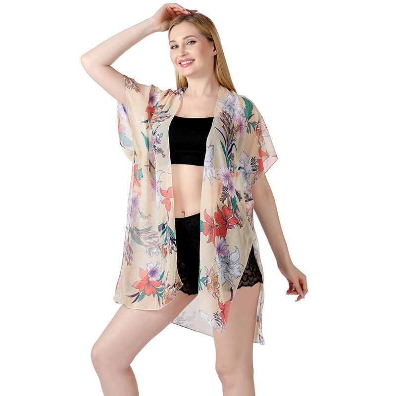 K597 Cross-border new beach style blouse chiffon cardigan sunscreen shawl bikini blouse