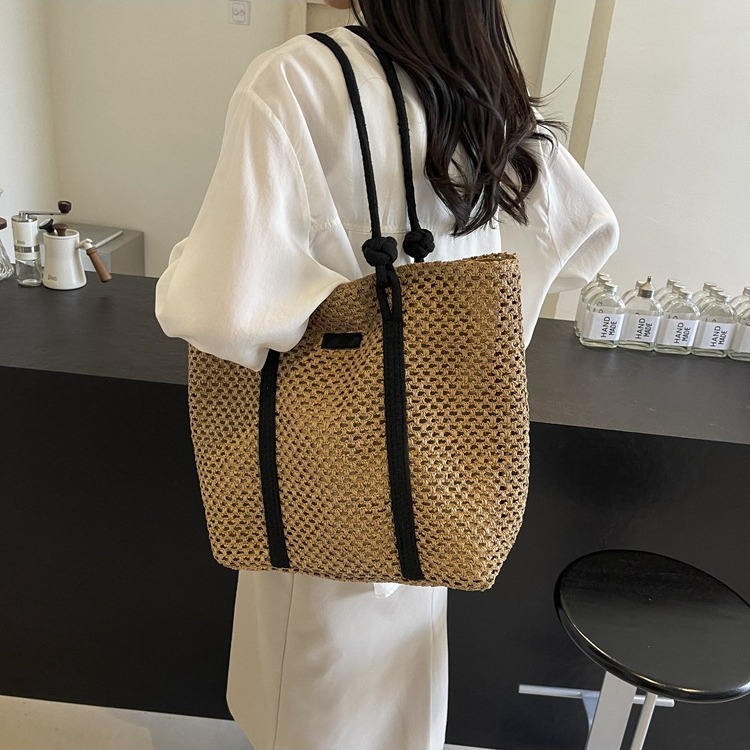 2025 Spring Summer New Arrival - Boho Chic Oversized Straw Tote Bag w/Shoulder Strap Free Shipping Luxury Lattice-Design Work & Vacation Handbag
