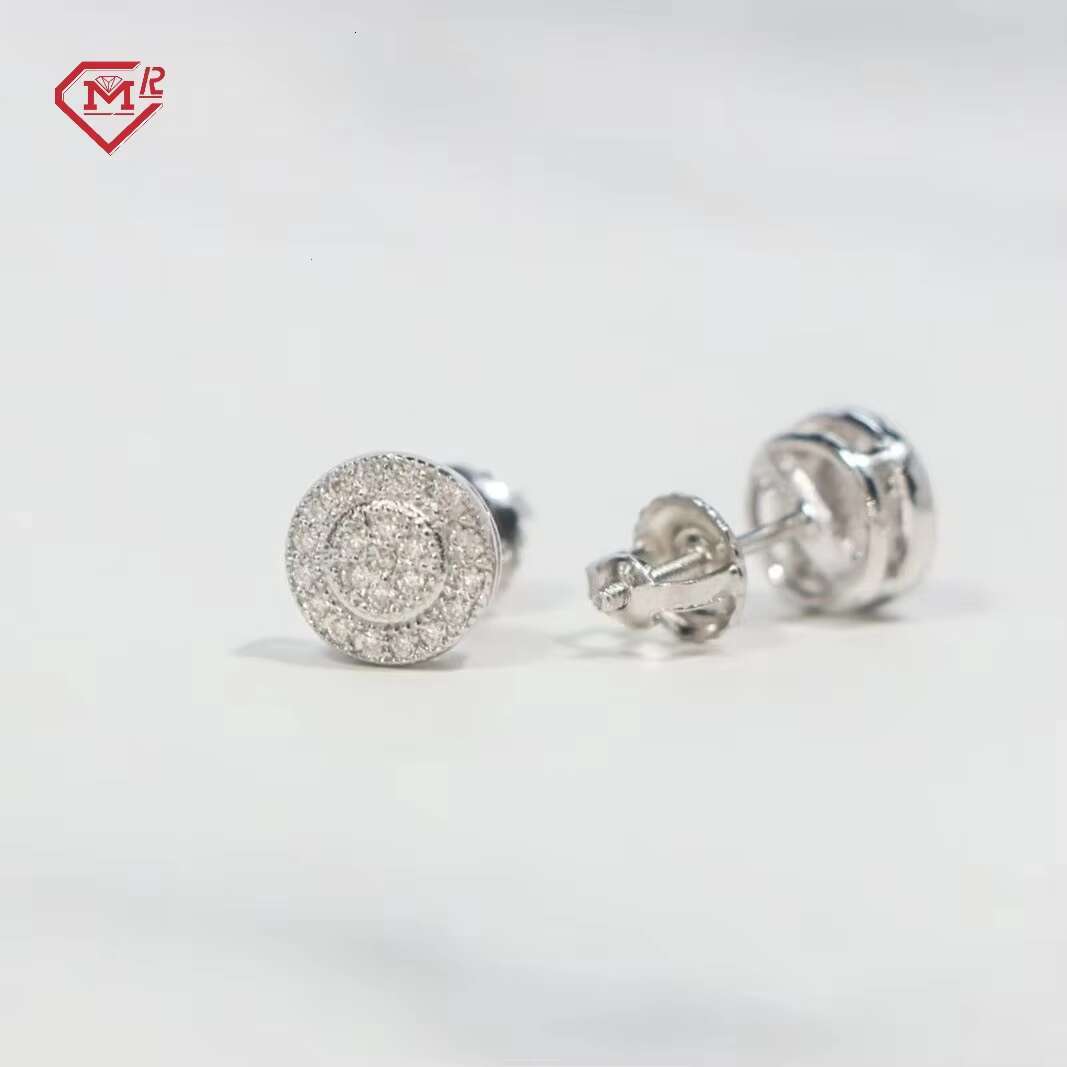 Hip Hop Earrings Mens Iced Out Sterling Silver Round Earrings Screw Back Cluster Moissanite Earrings