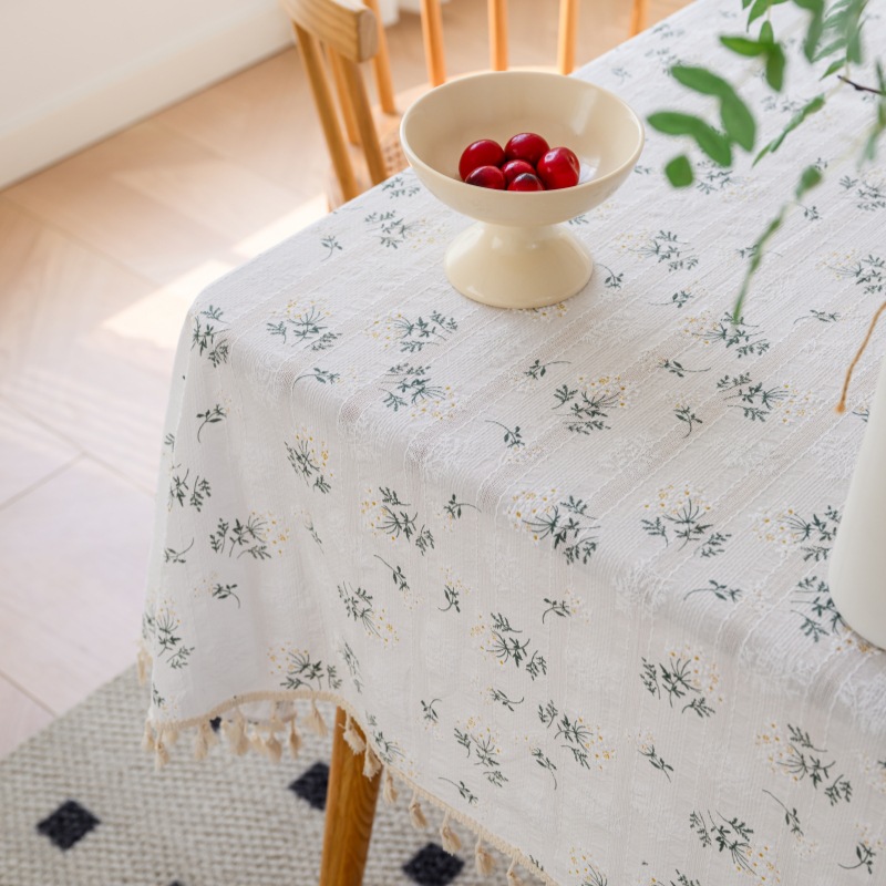 W24 Small fresh cotton and linen fabric tablecloth ins small daisy floral tablecloth tassel photo simple rectangular tablecloth